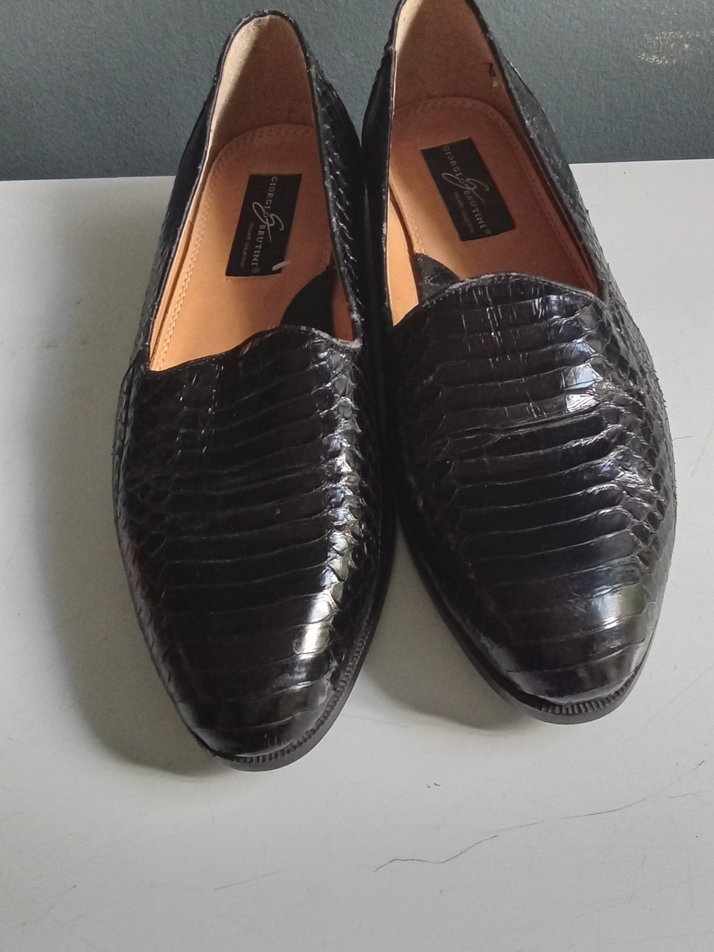 Giorgio Brutini Private Collection Mens Black Genuine Snake Skin Loafers‎ 10.5M